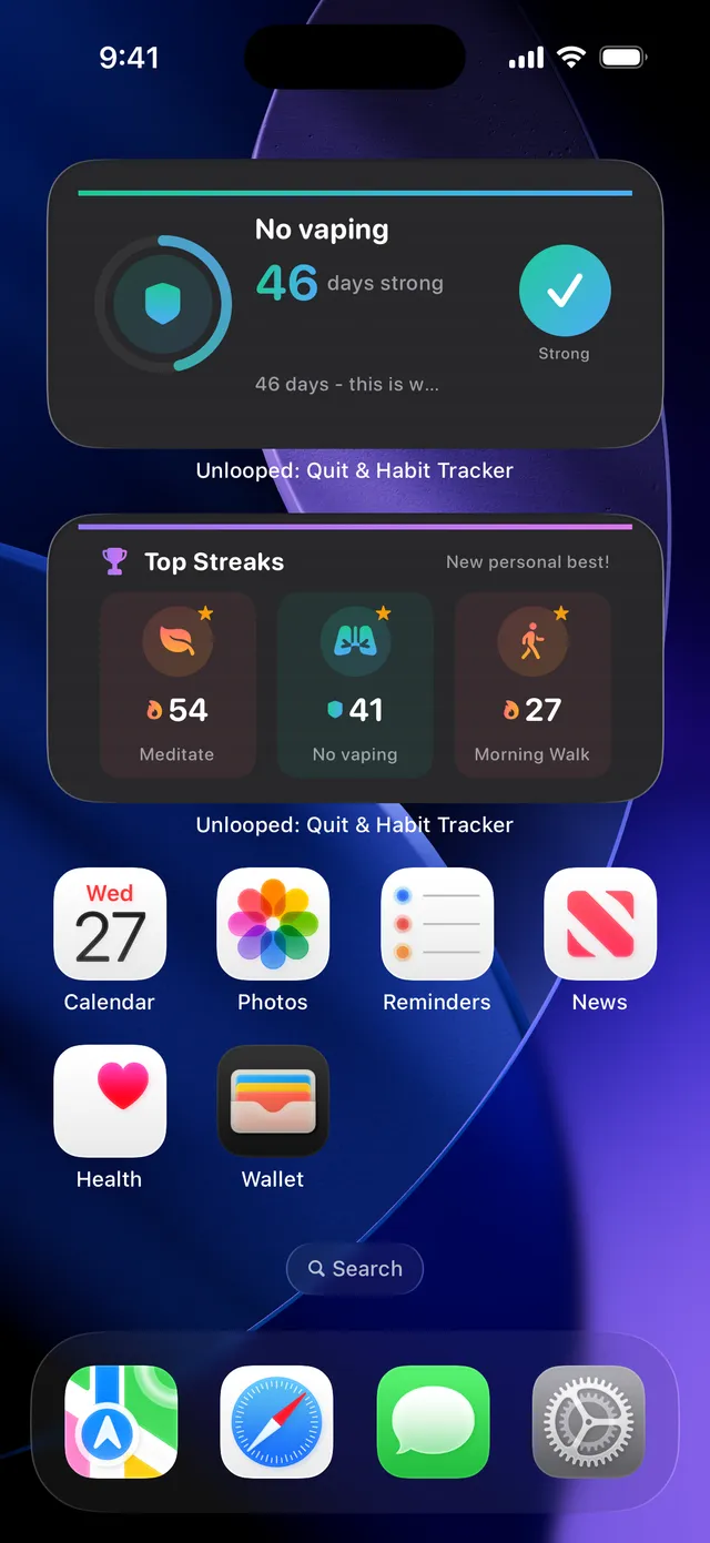 Unlooped widgets on iPhone home screen